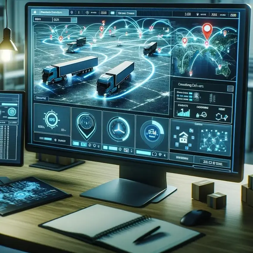 Logistics control tower dashboard with fleet maps, live telemetry, and delivery analytics